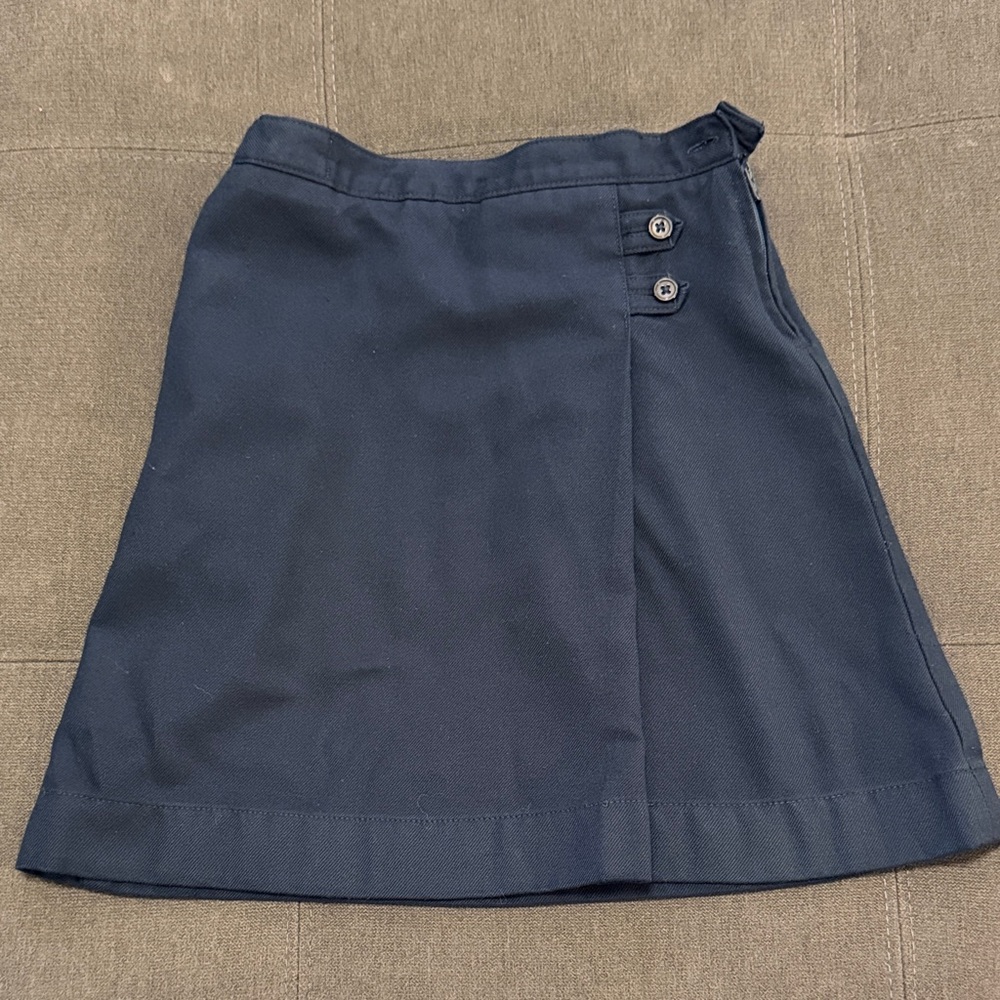 👗 Lands' End Navy Blue A Line Skirt with Button Detail, Pocket